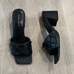 Marc Fisher Black Quilted Chunky Heel Mules – Women's Size 7.5